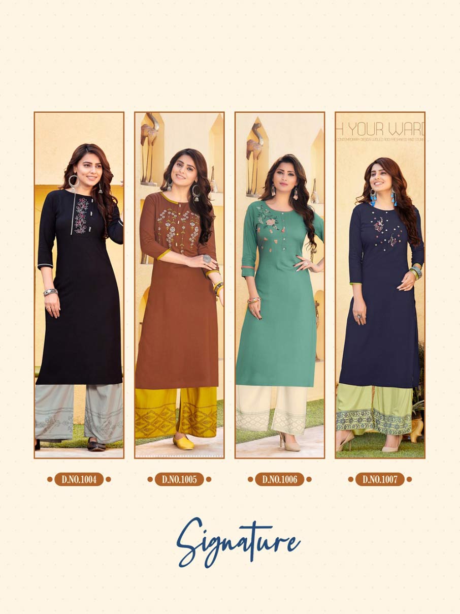 Signature Vol-2 Rayon Embroidery Kurti Set Signature Vol-2 Rayon Embroidery Kurti Set